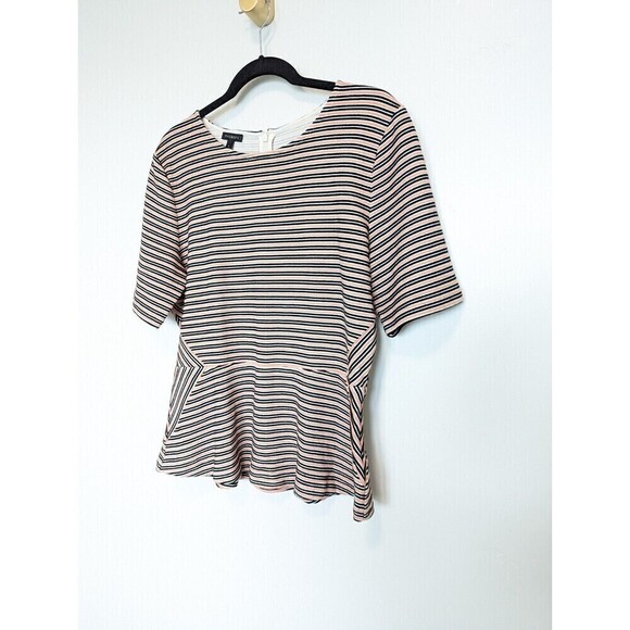 Talbots Striped Peplum Top Womens L Pink Short Sleeve Casual Professional Shirt - Picture 2 of 8